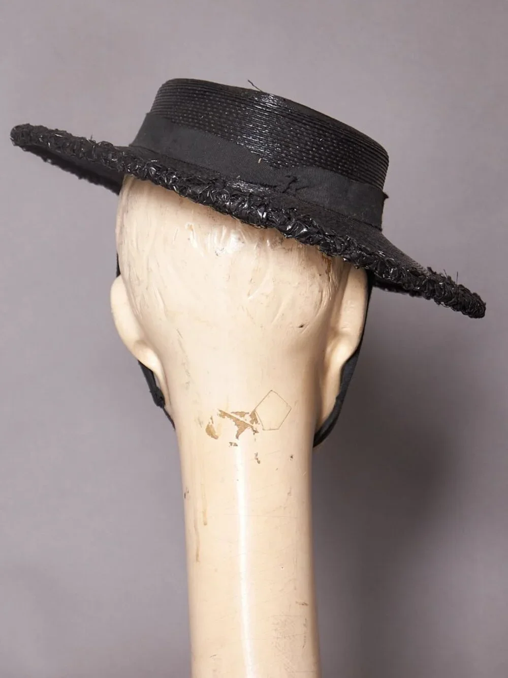 1940s Black Raffia Straw Sun Hat Wide Brim - Picture 5 of 13